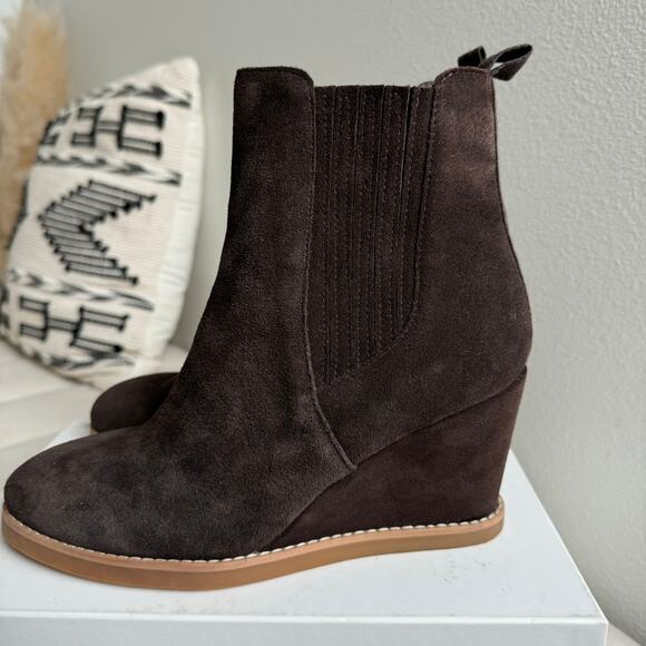 Splendid Wanda Dark Chocolate Brown Suede Wedge Ankle Bootie 8.5 - Picture 4 of 10